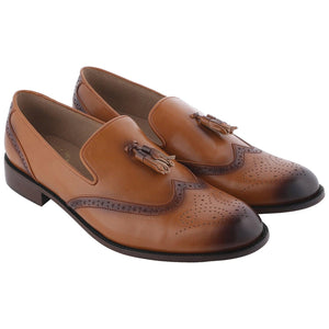 STEAFANO TAN WINGTIP BROGUES LOAFERS