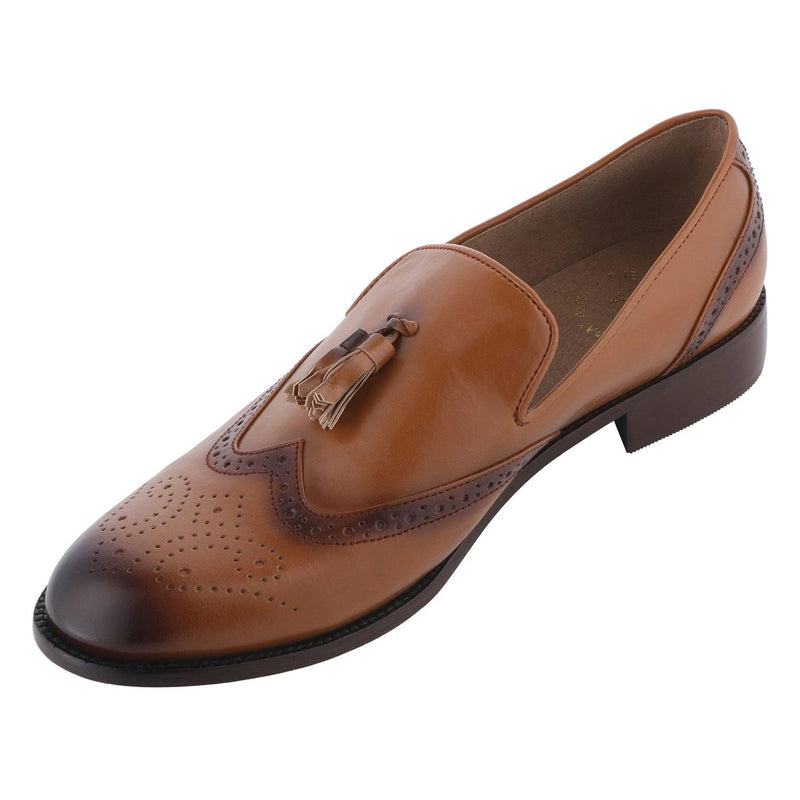 Steafano Tan Wingtip Brogues Loafers - THE BRAT ARMY