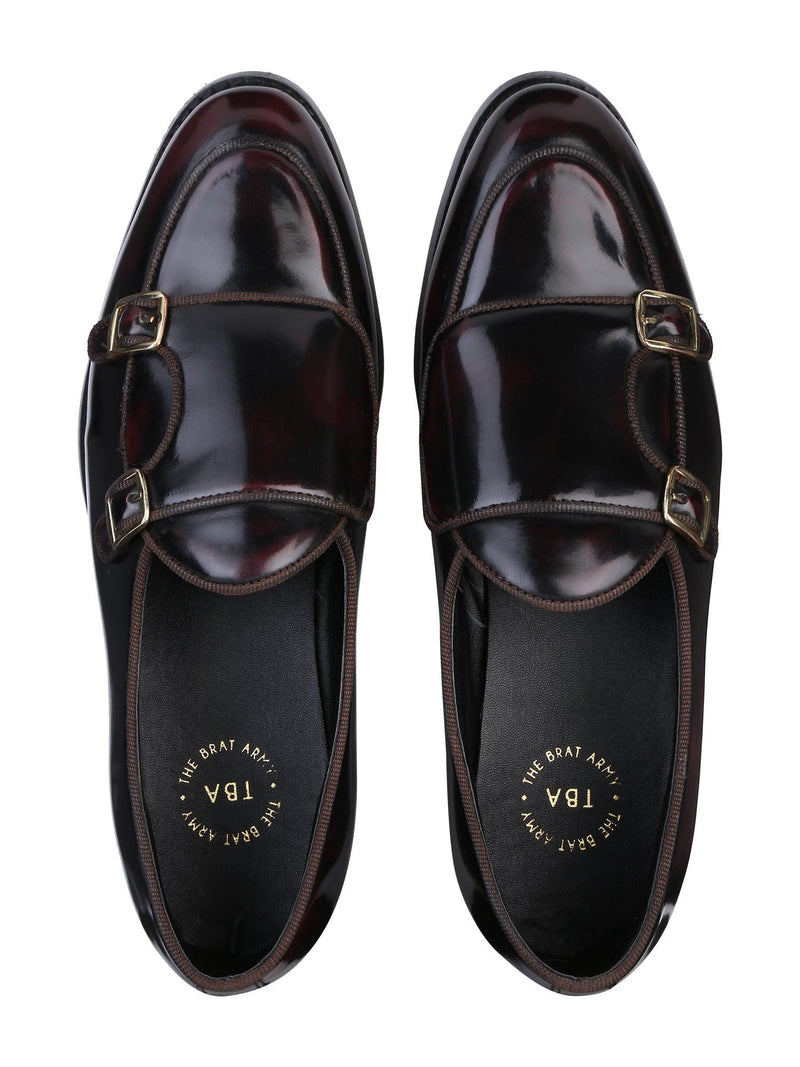 Bello Patent Cherry/Black Double Monk Loafers - THE BRAT ARMY