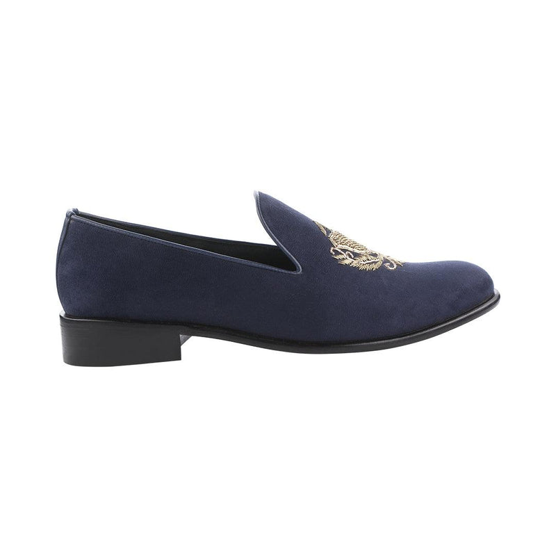 San Luis Navy Blue Hand-Embroidered Suede Loafers - THE BRAT ARMY
