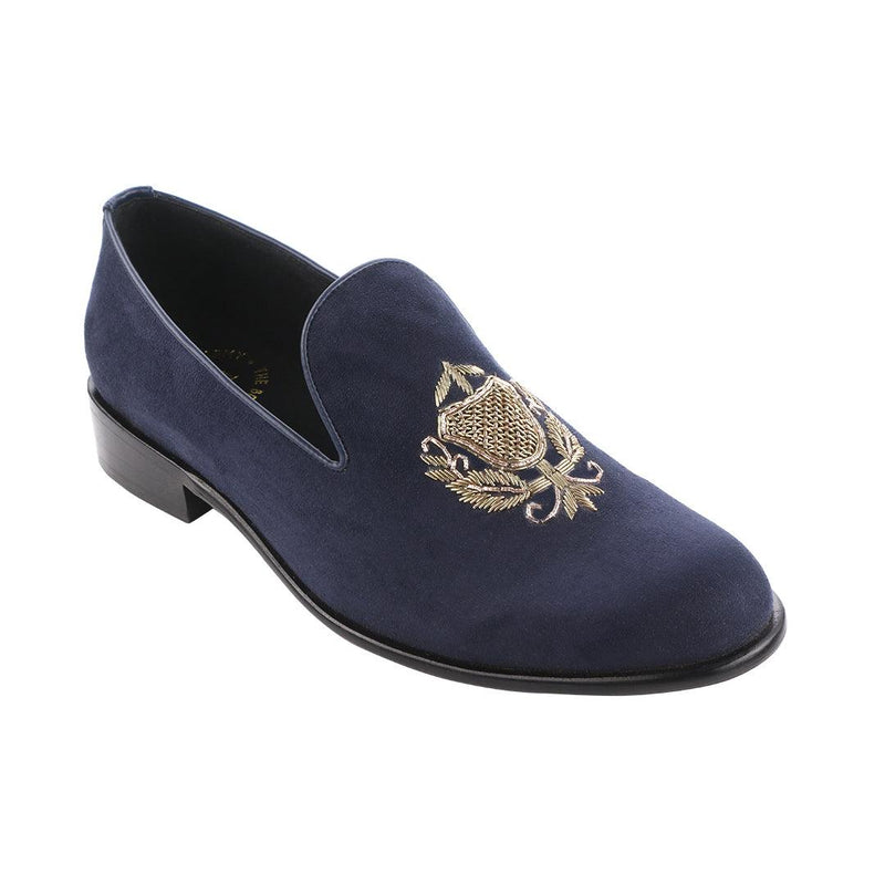 San Luis Navy Blue Hand-Embroidered Suede Loafers - THE BRAT ARMY