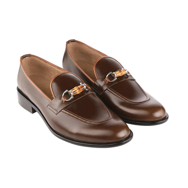 Normandy Brown Bamboo Horsebit Buckle Loafers - THE BRAT ARMY