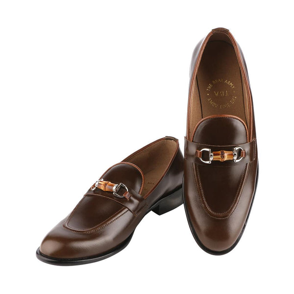 Normandy Brown Bamboo Horsebit Buckle Loafers - THE BRAT ARMY