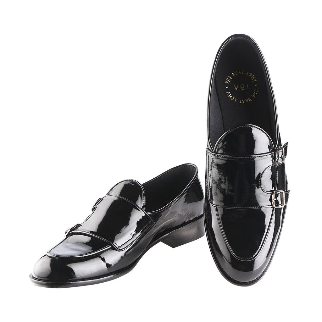 BELLO DOUBLE MONK PATENT BLACK LOAFERS