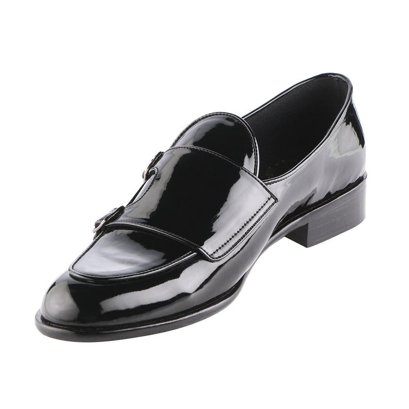 Bello Double Monk Patent Black Loafers - THE BRAT ARMY