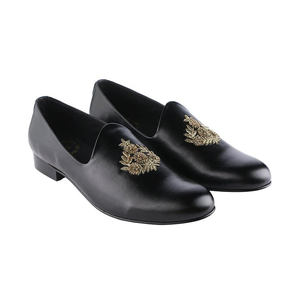 Anza Black Hand-Embroidered Ethnic Slip-Ons - THE BRAT ARMY