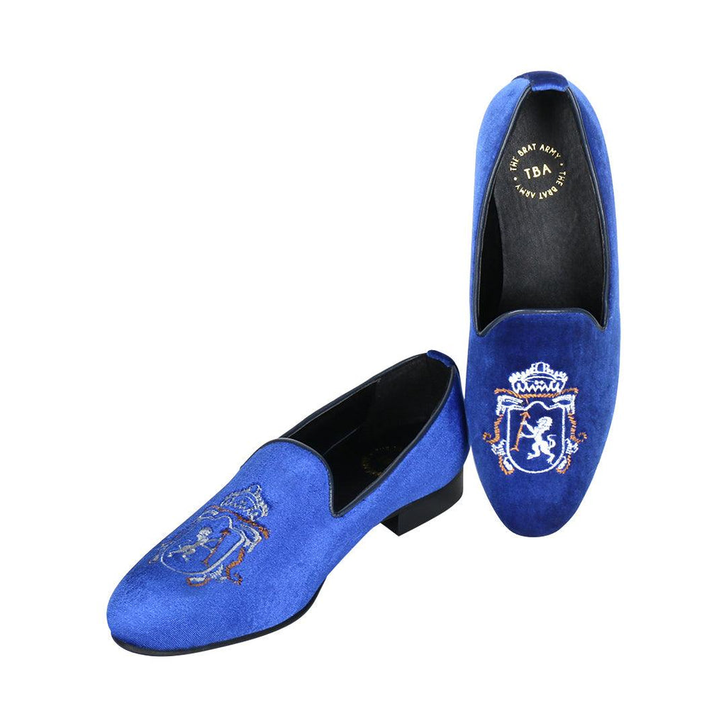 Schull Royal Blue Velvet Slip Ons