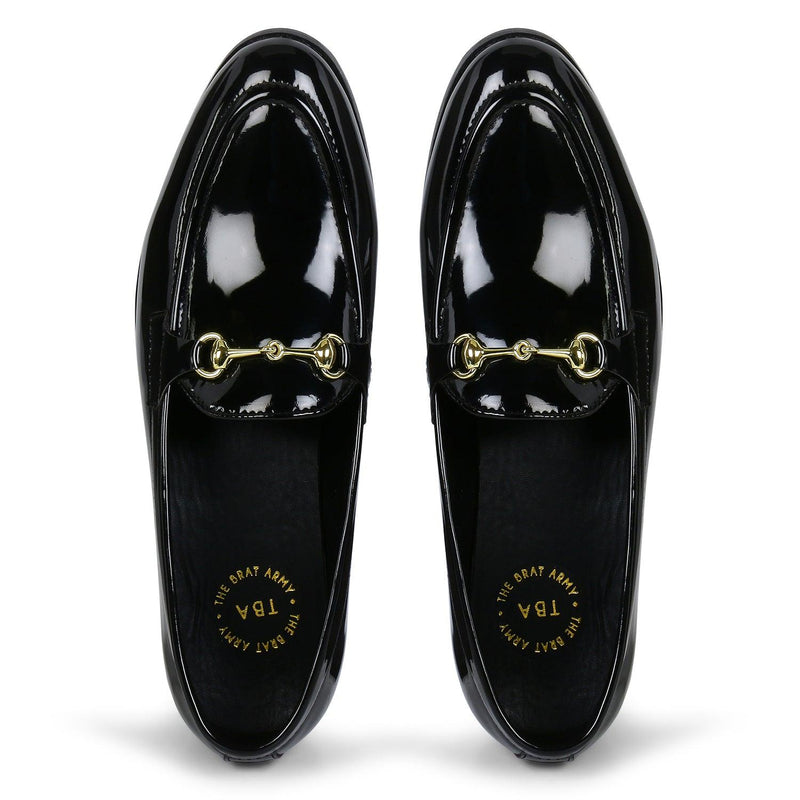 Henley Patent Black Horsebit Buckle Loafers. - THE BRAT ARMY
