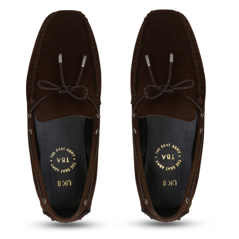 Aza Brown Suede Driving Loafers - THE BRAT ARMY