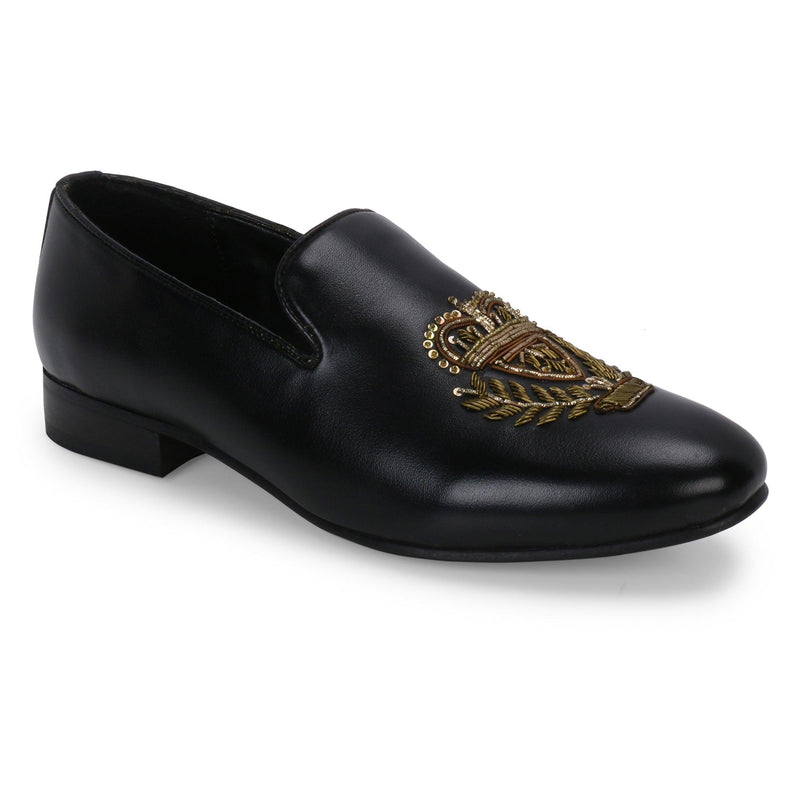 Bern Black Hand-Embroidered Ethnic Slip-Ons - THE BRAT ARMY