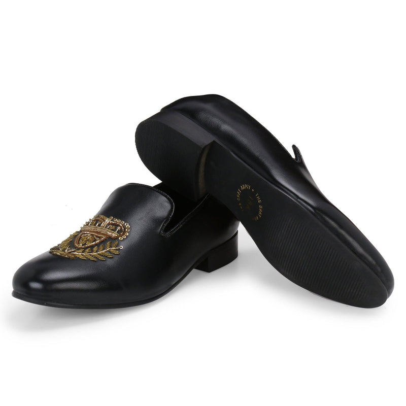Bern Black Hand-Embroidered Ethnic Slip-Ons - THE BRAT ARMY
