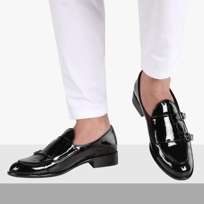 Bello Double Monk Patent Black Loafers - THE BRAT ARMY