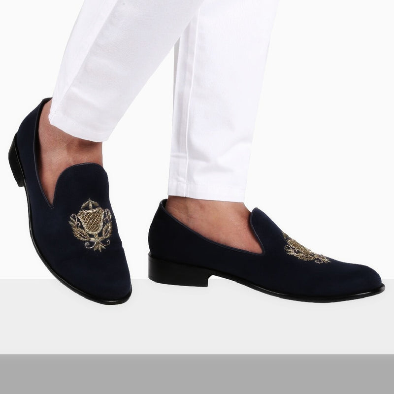 San Luis Black Hand-Embroidered Suede Loafers - THE BRAT ARMY