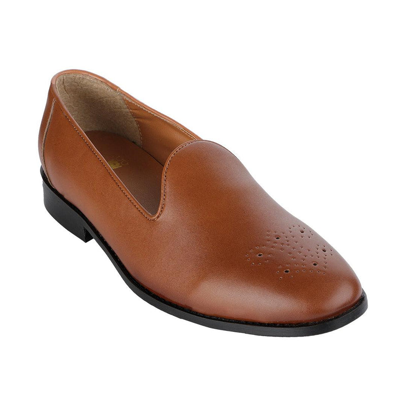 Assisi Timeless Medallion Toe Tan Slipper Shoes - THE BRAT ARMY