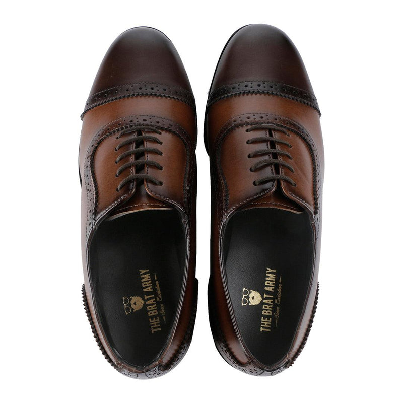 Wiltshire Classic Dual-tone Tan And Brown Captoe Oxfords - THE BRAT ARMY