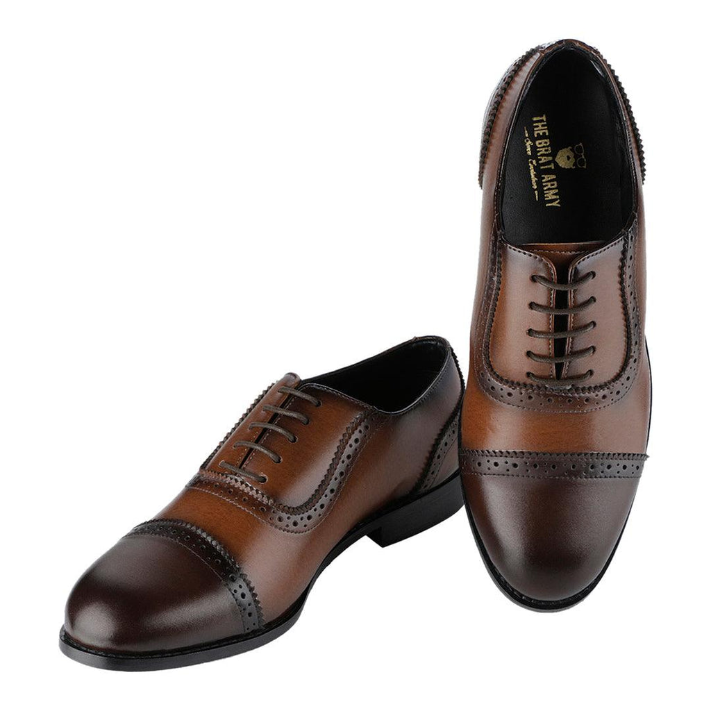 WILTSHIRE CLASSIC DUAL-TONE TAN AND BROWN CAPTOE OXFORDS