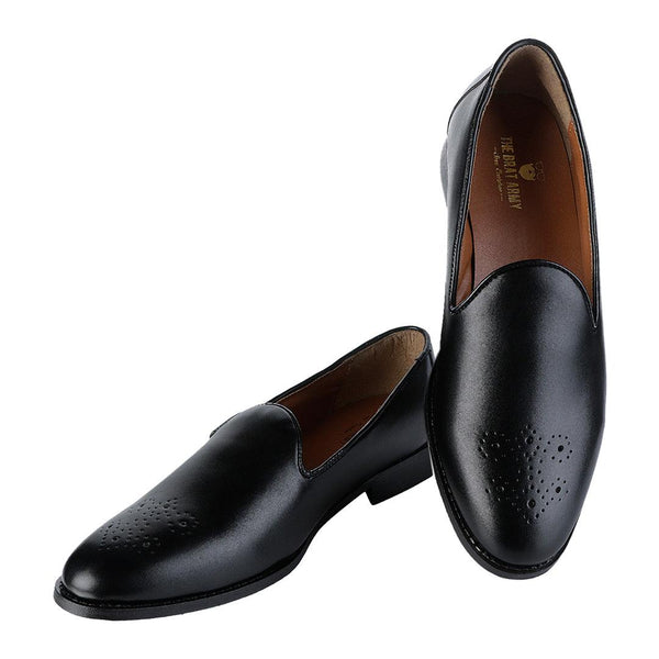 Assisi Timeless Medallion Toe Black Slipper Shoes - THE BRAT ARMY