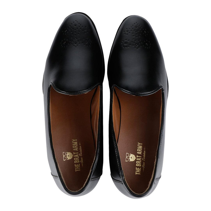 Assisi Timeless Medallion Toe Black Slipper Shoes - THE BRAT ARMY